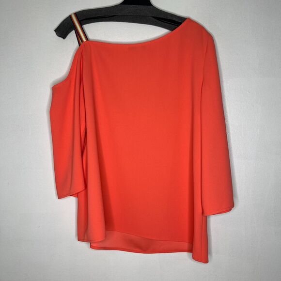 Trina Turk Women's Medium Coral Off-Shoulder Blouse with Striped Strap - Picture 9 of 11